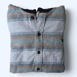 Billabong Hooded Flannel Shirt Jacket Gray Striped Button Up Size L